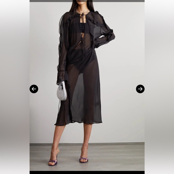 Cutout Ruffled Silk-Chiffon Midi Dress size AU14